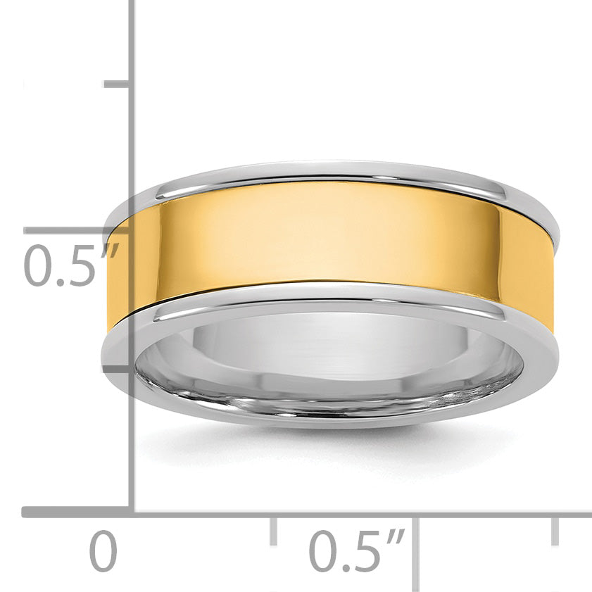 14k Two-Tone W/Y 7mm Step Up Flat Edge Wedding Band Size 9.5