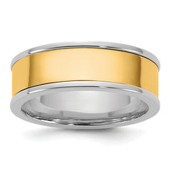 14k Two-Tone W/Y 7mm Step Up Flat Edge Wedding Band Size 9.5