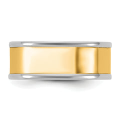 14k Two-Tone W/Y 8mm Step Up Flat Edge Wedding Band Size 9.5
