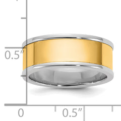 14k Two-Tone W/Y 8mm Step Up Flat Edge Wedding Band Size 9.5