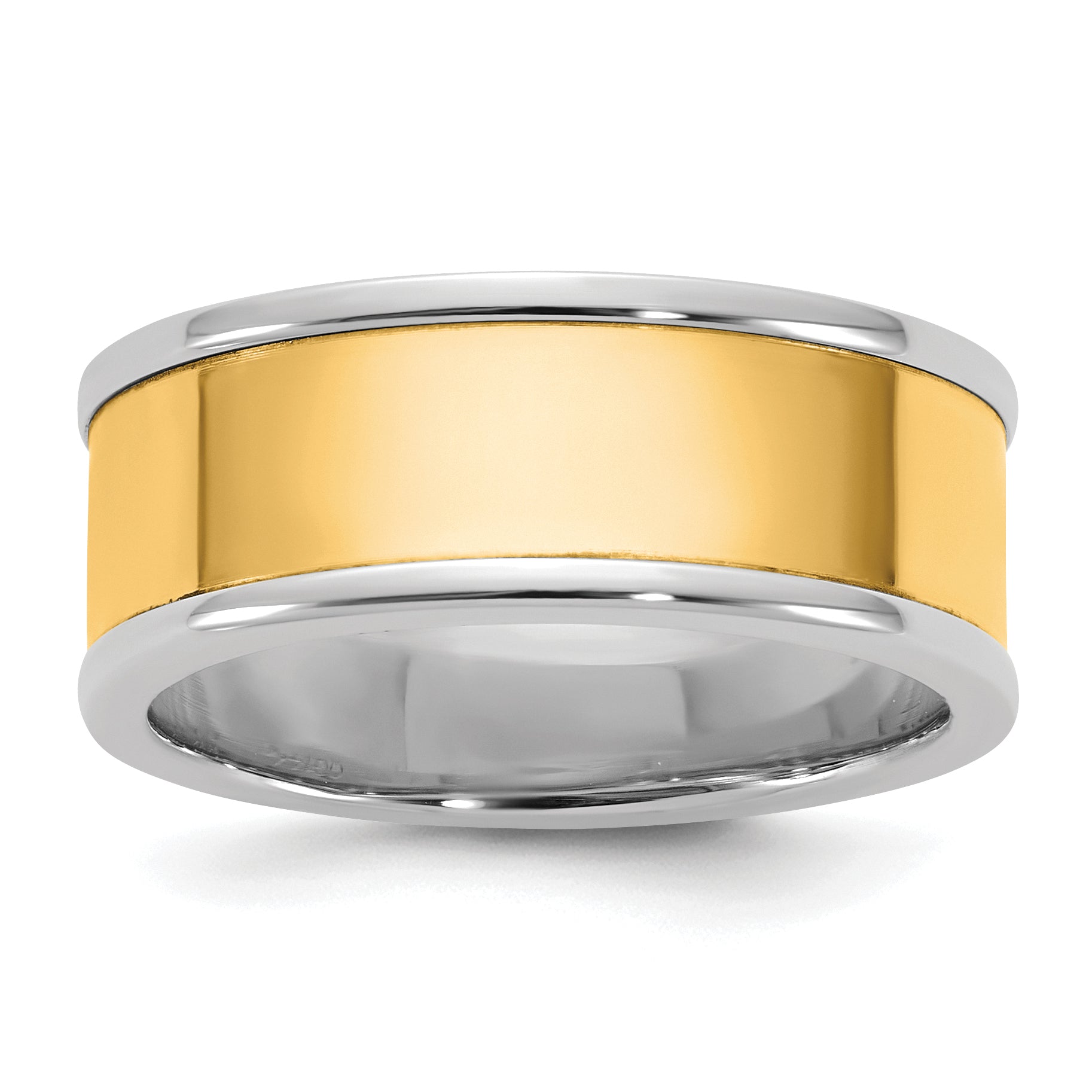 14k Two-Tone W/Y 8mm Step Up Flat Edge Wedding Band Size 9.5 Main image