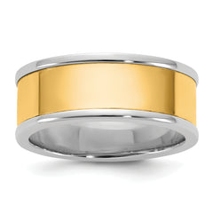 14k Two-Tone W/Y 8mm Step Up Flat Edge Wedding Band Size 9.5