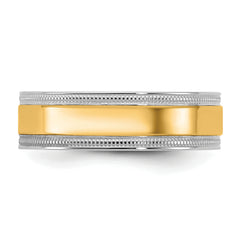 14k Two-Tone W/Y 6mm Milgrain Wedding Band Size 13.5