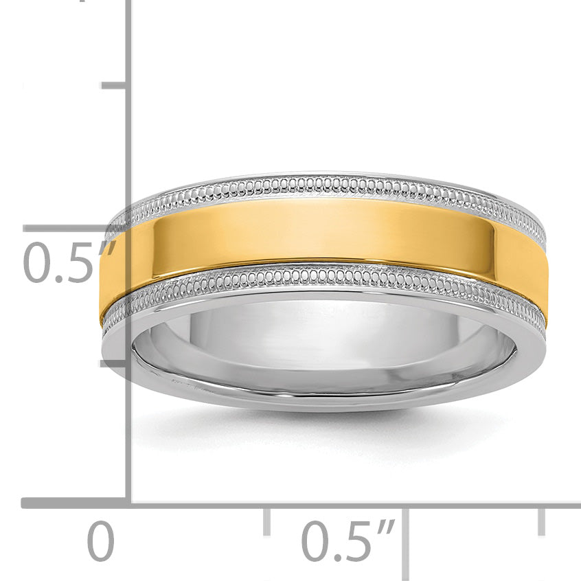 14k Two-Tone W/Y 6mm Milgrain Wedding Band Size 13.5