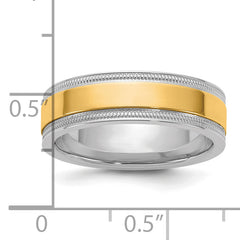 14k Two-Tone W/Y 6mm Milgrain Wedding Band Size 13.5