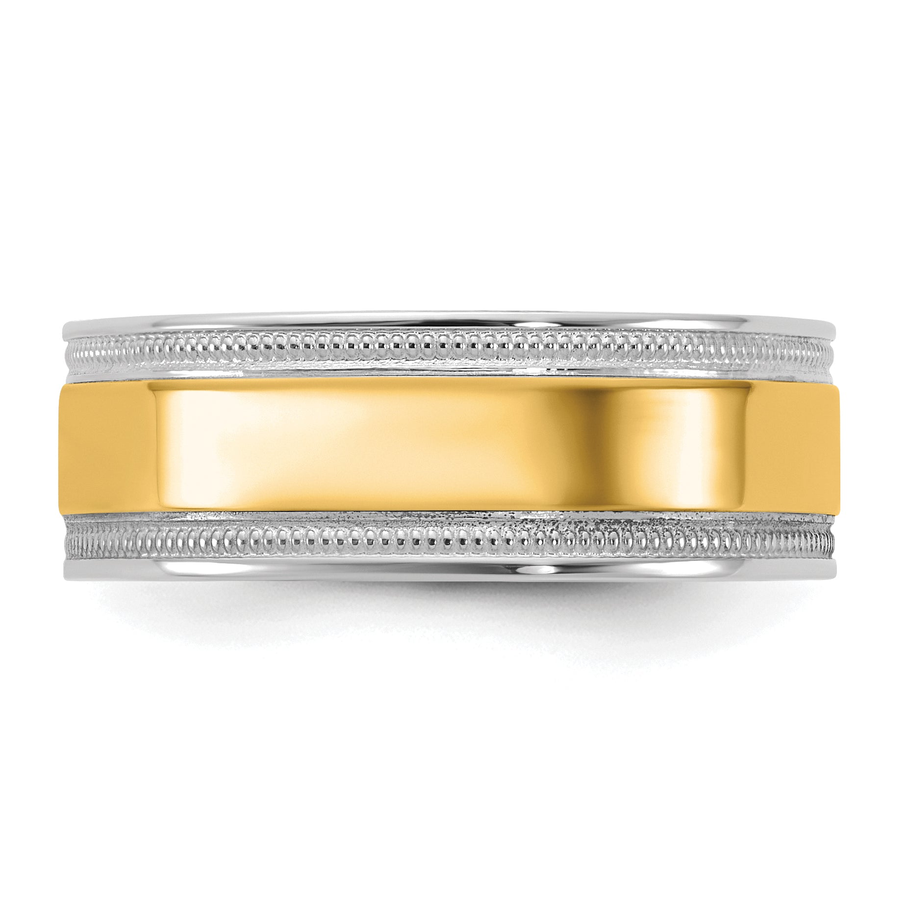 14k Two-Tone W/Y 7mm Milgrain Wedding Band Size 13.5