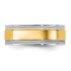14k Two-Tone W/Y 7mm Milgrain Wedding Band Size 13.5