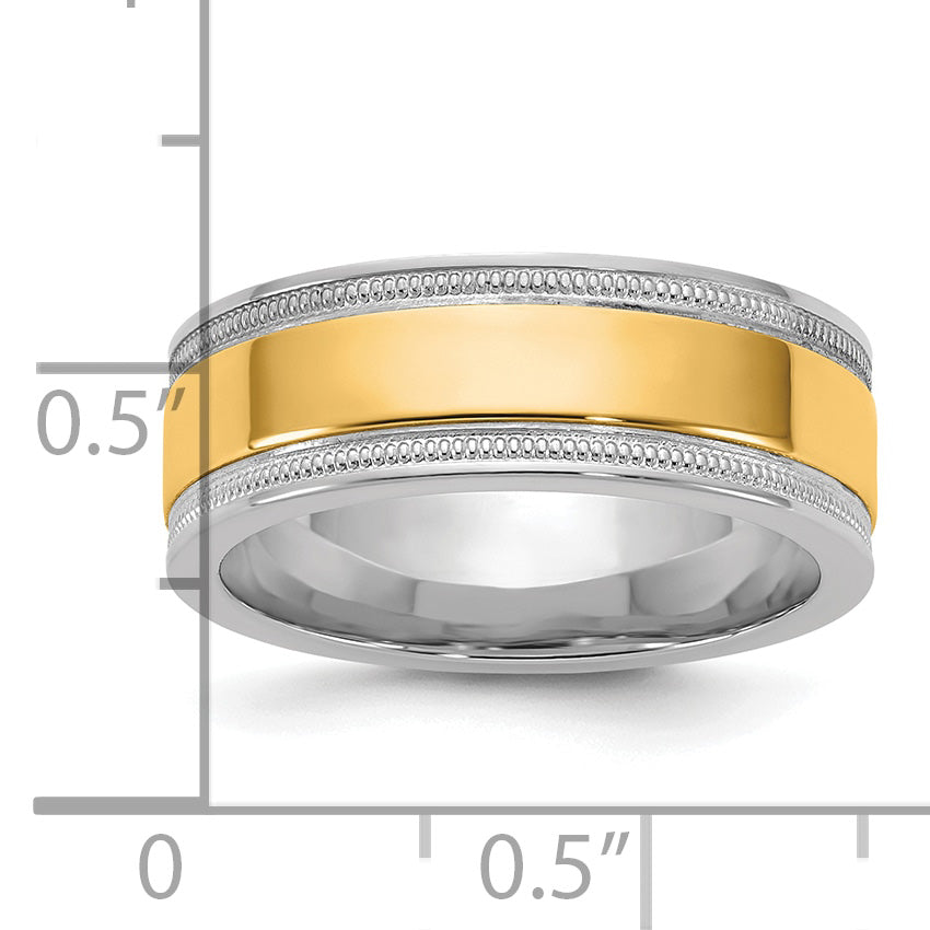 14k Two-Tone W/Y 7mm Milgrain Wedding Band Size 13.5