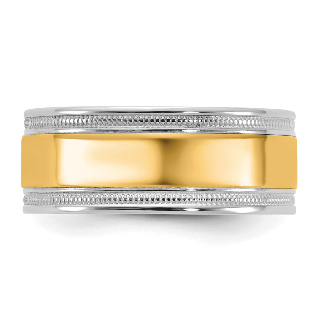 14k Two-Tone White and Yellow Gold 8mm Milgrain Wedding Band