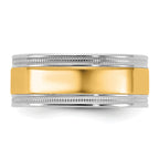 14k Two-Tone White and Yellow Gold 8mm Milgrain Wedding Band