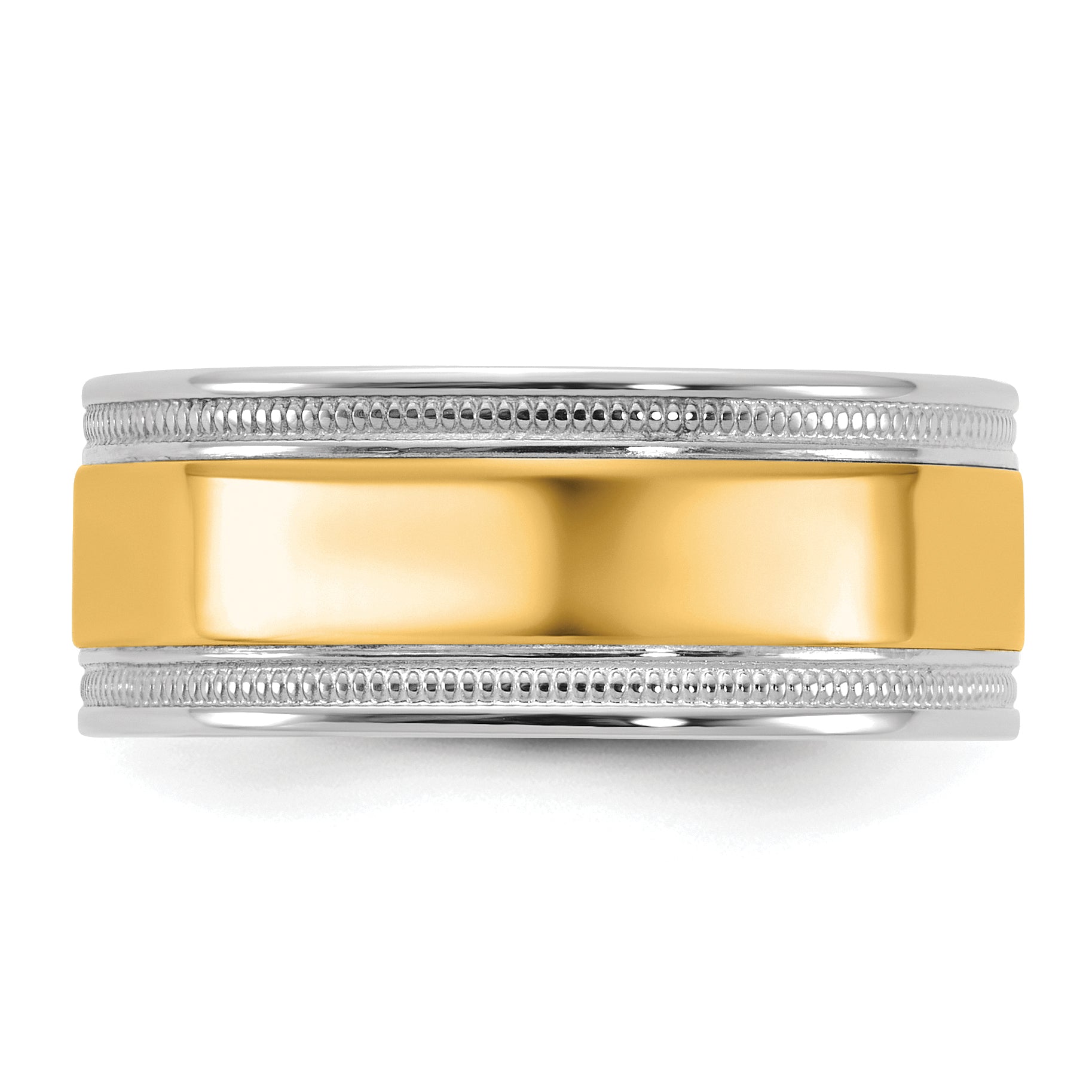 14k Two-Tone White and Yellow Gold 8mm Milgrain Wedding Band