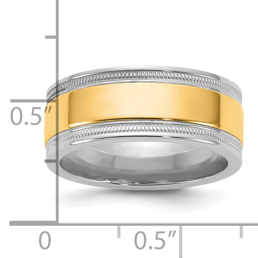 14k Two-Tone White and Yellow Gold 8mm Milgrain Wedding Band