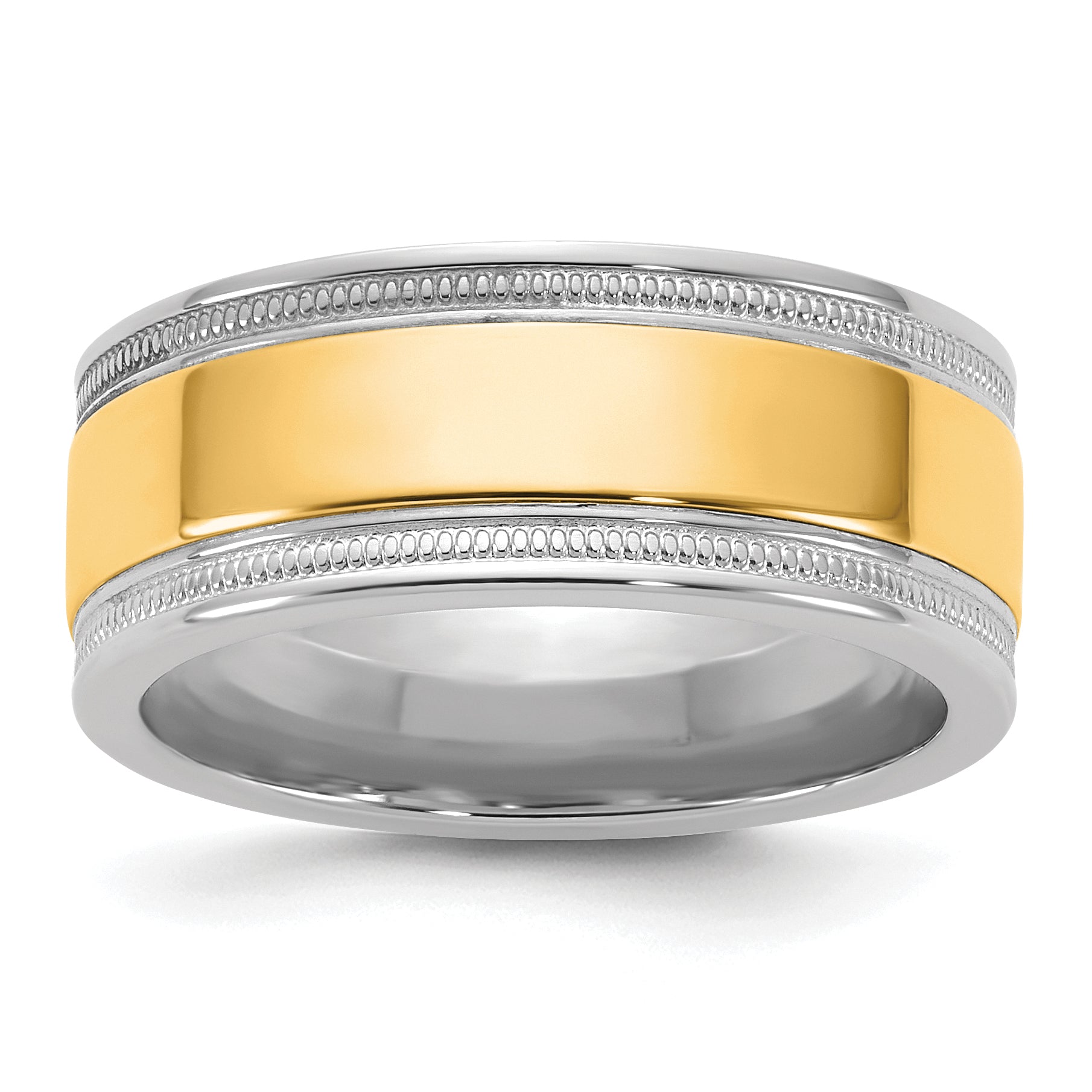 14k Two-Tone White and Yellow Gold 8mm Milgrain Wedding Band Main image