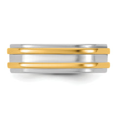 14k Two-Tone W/Y 6mm Double Banded Wedding Band Size 9.5