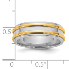 14k Two-Tone W/Y 6mm Double Banded Wedding Band Size 9.5
