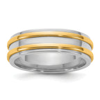14k Two-Tone White and Yellow Gold 6mm Double Banded Wedding Band