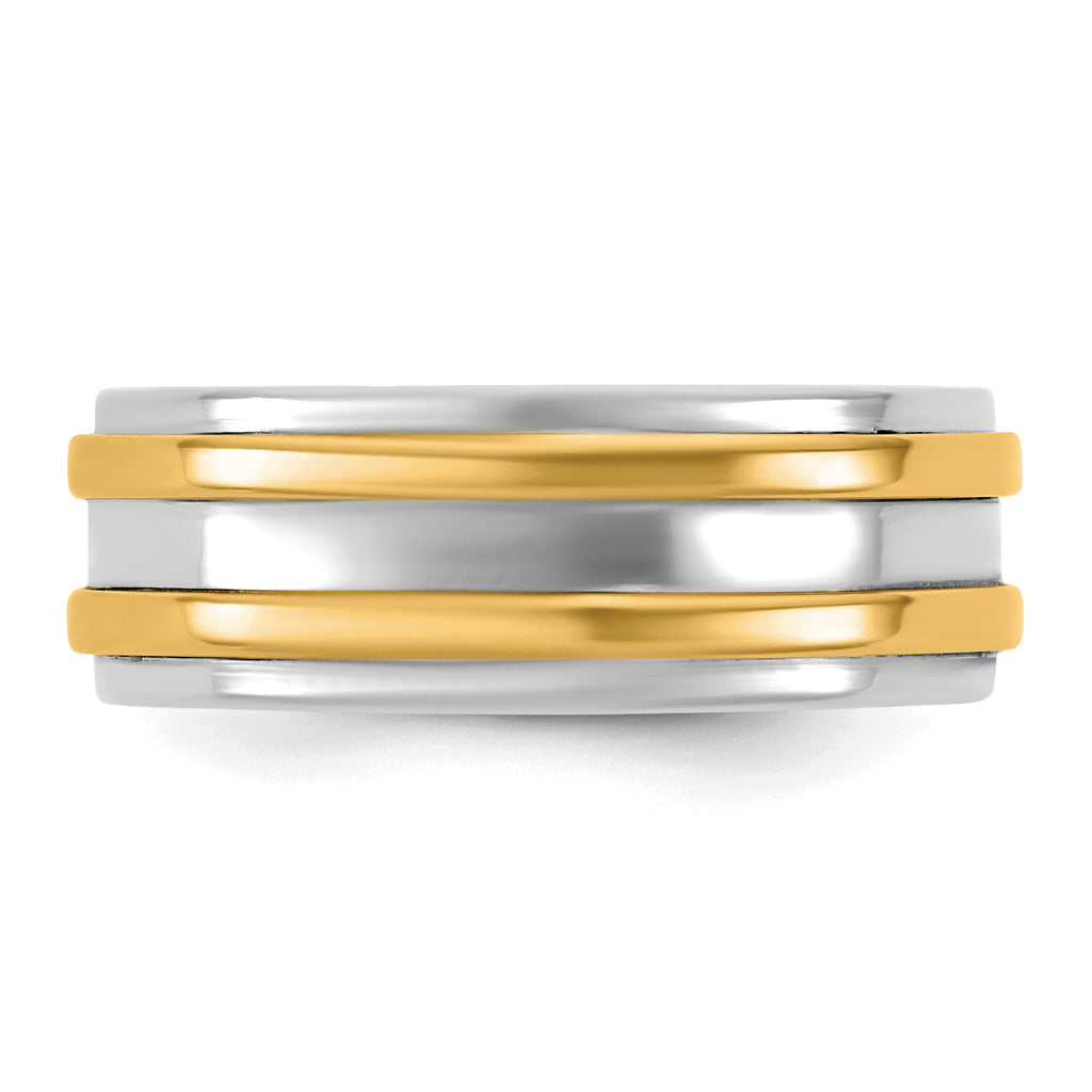 14k Two-Tone White and Yellow Gold 7mm Double Banded Wedding Band