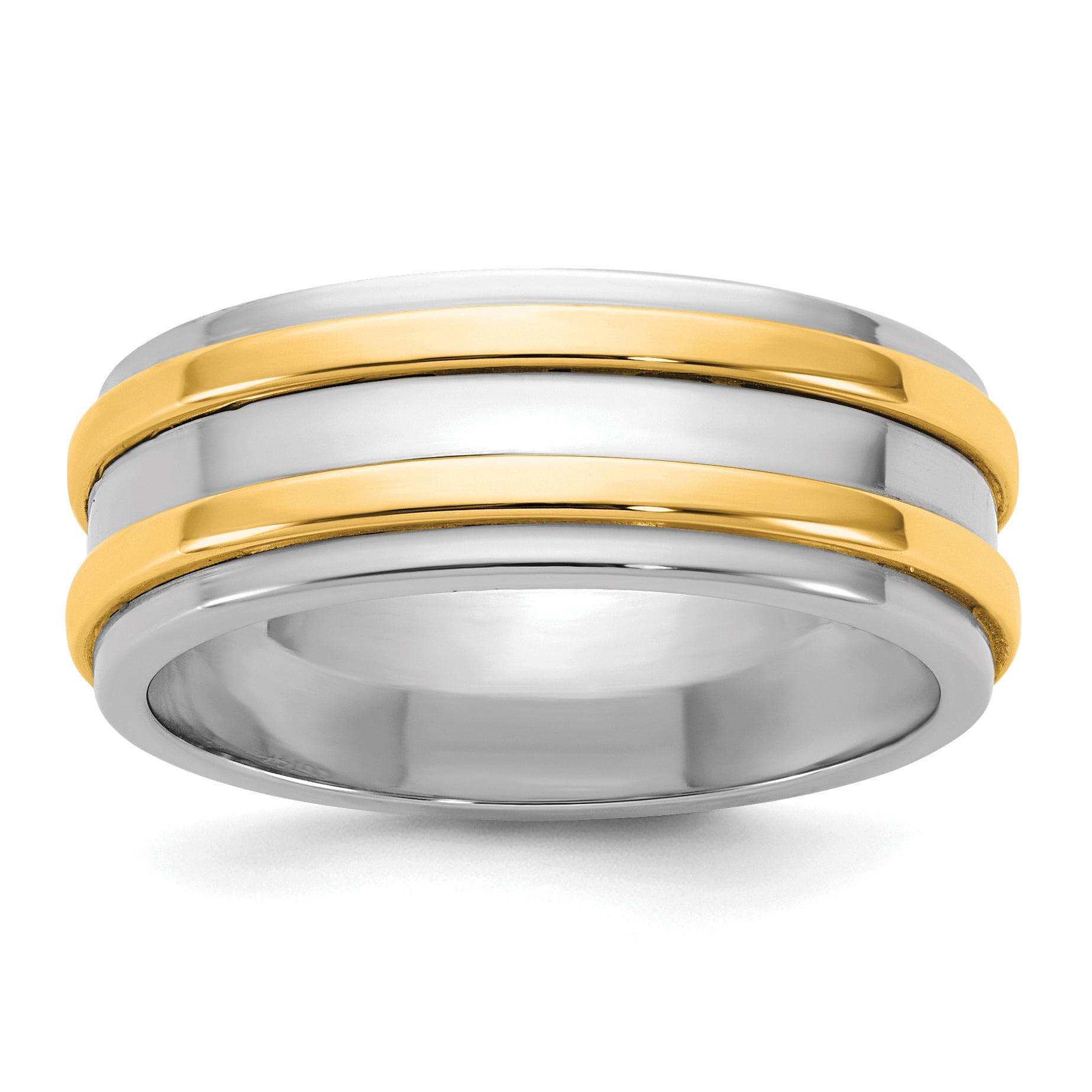 14k Two-Tone White and Yellow Gold 7mm Double Banded Wedding Band Main image
