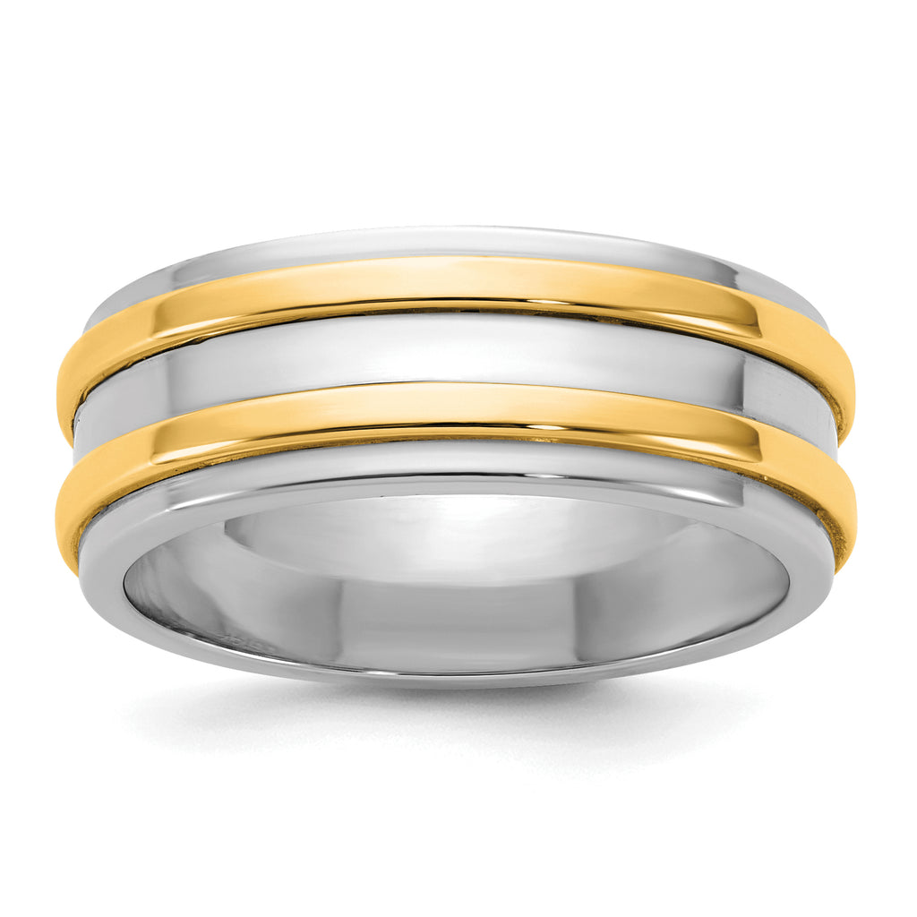 14k Two-Tone White and Yellow Gold 7mm Double Banded Wedding Band