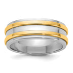 14k Two-Tone White and Yellow Gold 7mm Double Banded Wedding Band