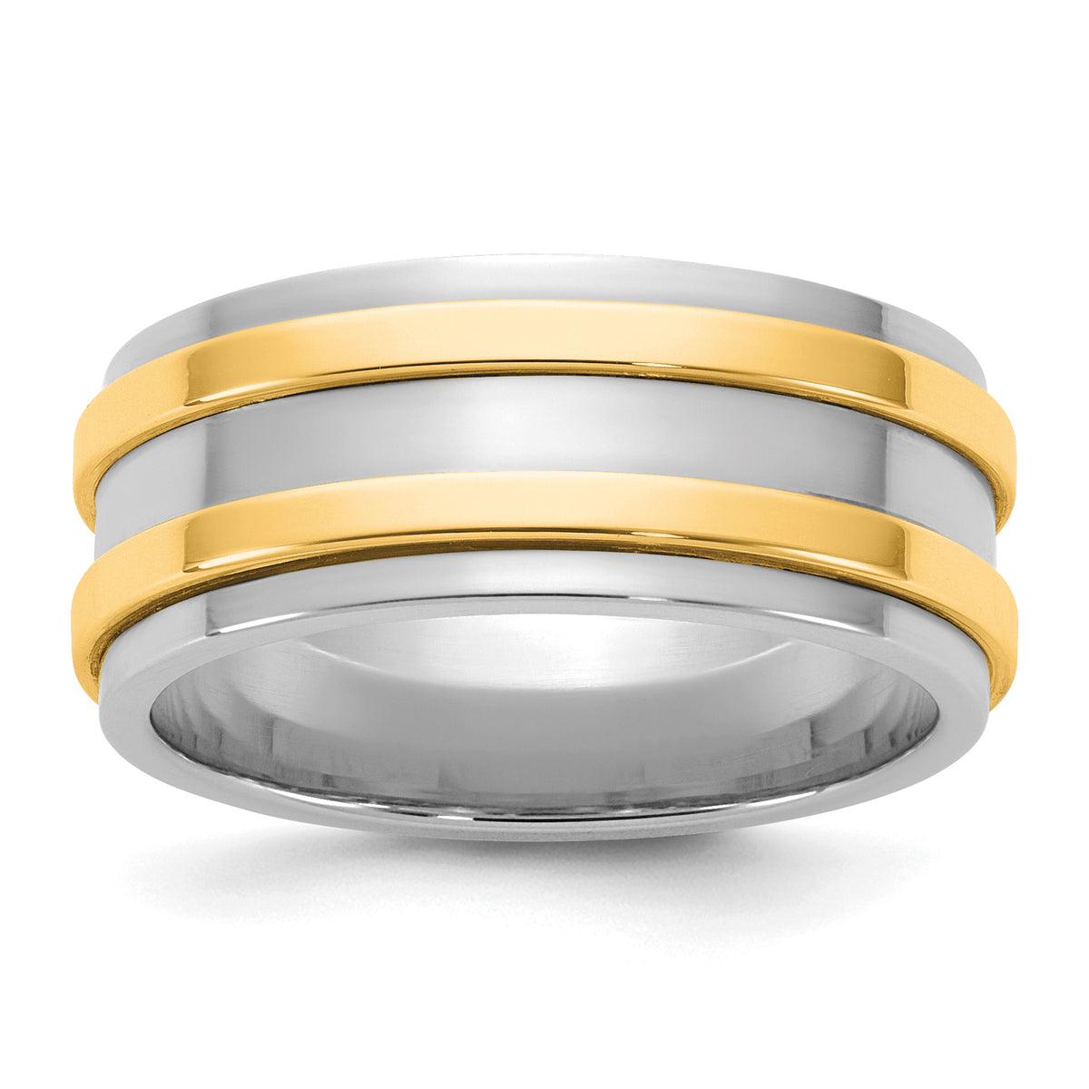 14k Two-Tone W/Y 8mm Double Banded Wedding Band Size 9.5