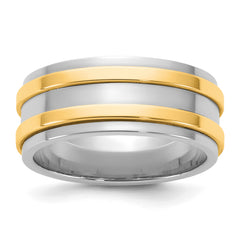 14k Two-Tone W/Y 8mm Double Banded Wedding Band Size 9.5