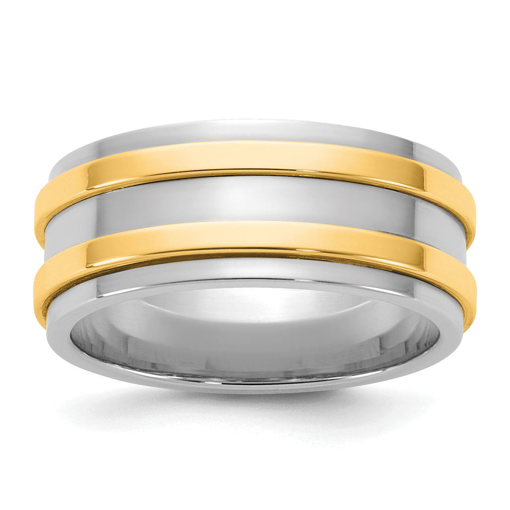 14k Two-Tone White and Yellow Gold 8mm Double Banded Wedding Band