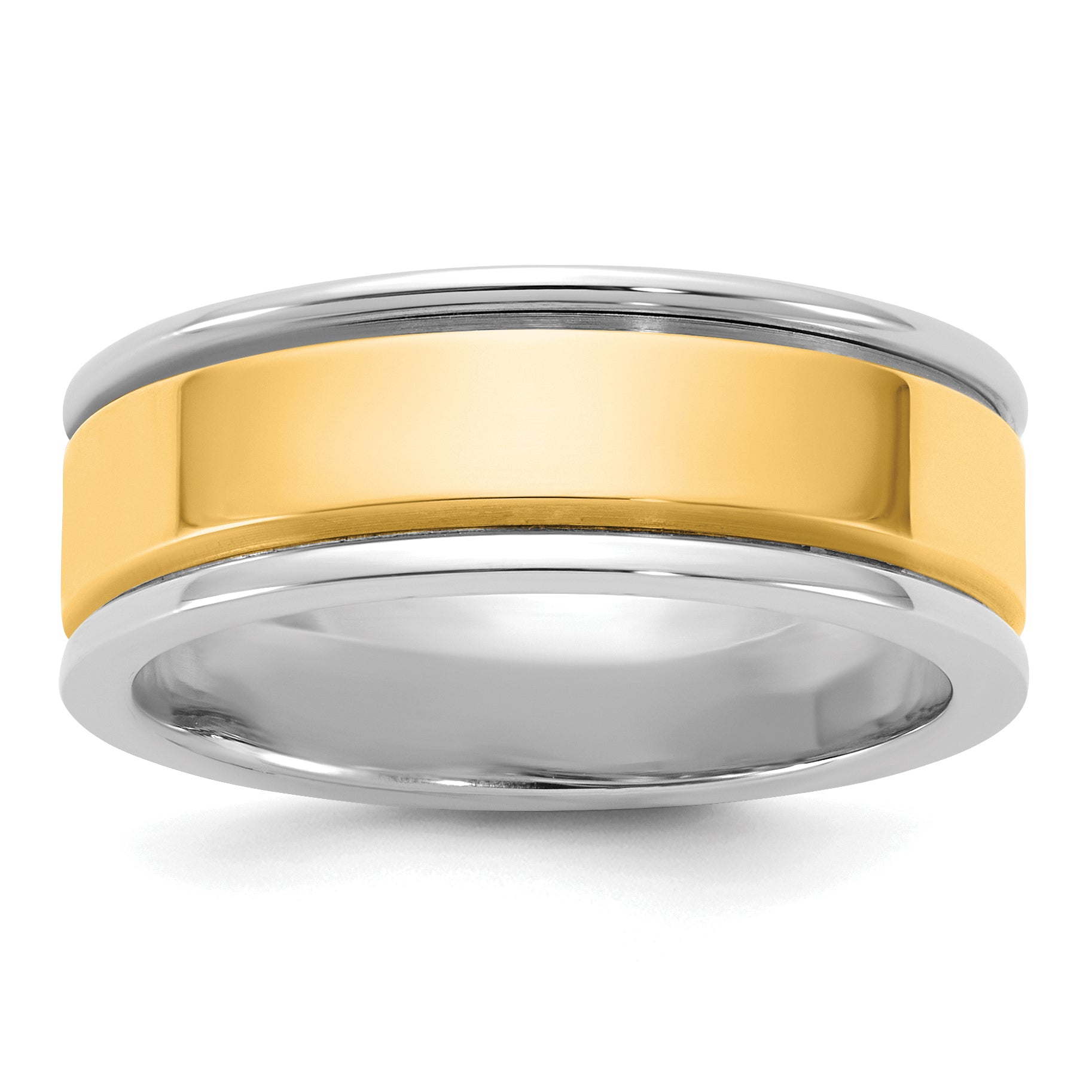 14k Two-Tone W/Y 7mm Step Up Beveled Wedding Band Size 9.5 Main image