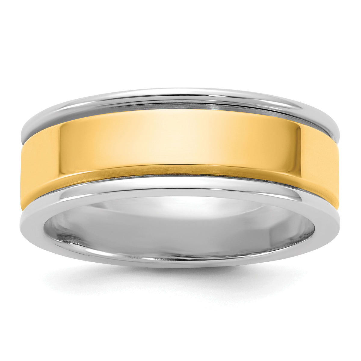 14k Two-Tone W/Y 7mm Step Up Beveled Wedding Band Size 9.5