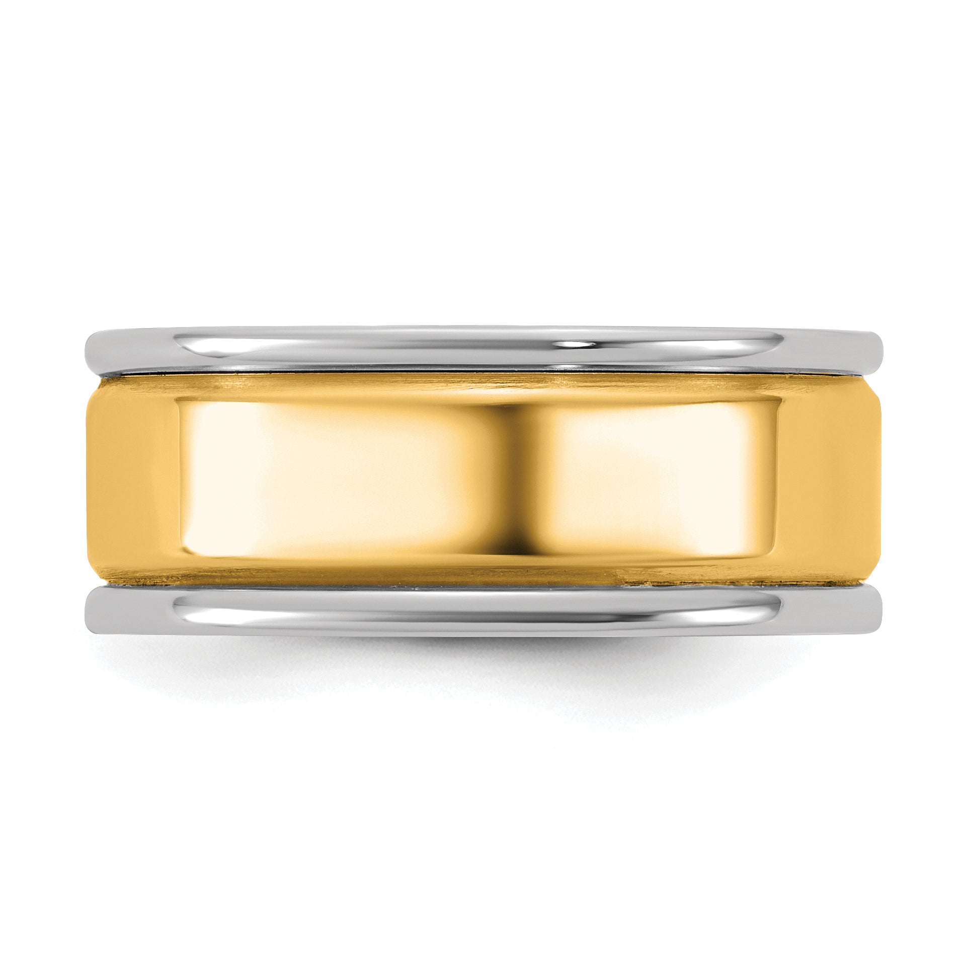 14k Two-Tone White and Yellow Gold 8mm Step Up Beveled Wedding Band