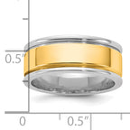 14k Two-Tone White and Yellow Gold 8mm Step Up Beveled Wedding Band