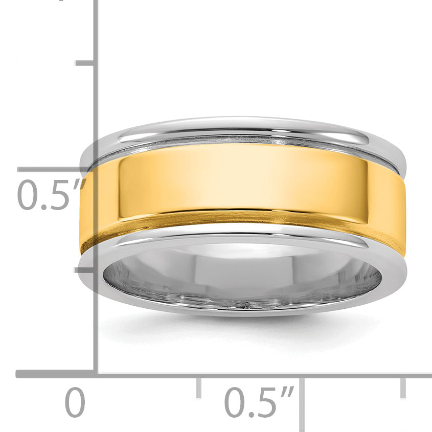 14k Two-Tone White and Yellow Gold 8mm Step Up Beveled Wedding Band