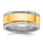 14k Two-Tone White and Yellow Gold 8mm Step Up Beveled Wedding Band