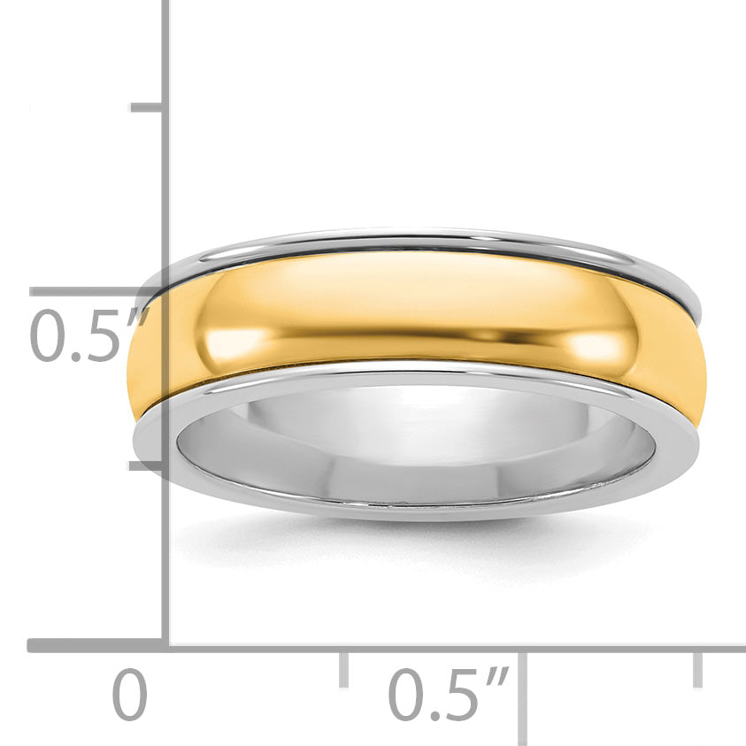 14k Two-Tone W/Y 6mm Half Round Wedding Band Size 9.5