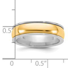14k Two-Tone W/Y 6mm Half Round Wedding Band Size 9.5