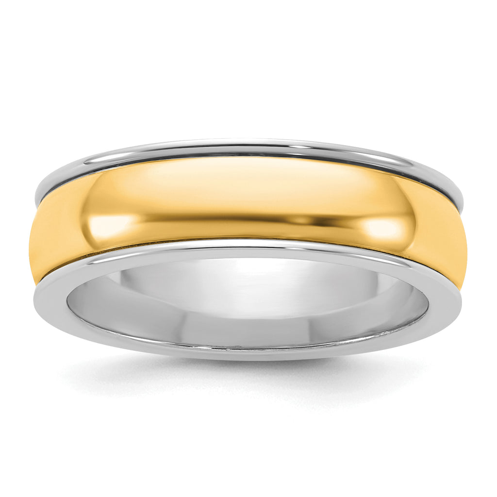 14k Two-Tone White and Yellow Gold 6mm Half Round Wedding Band