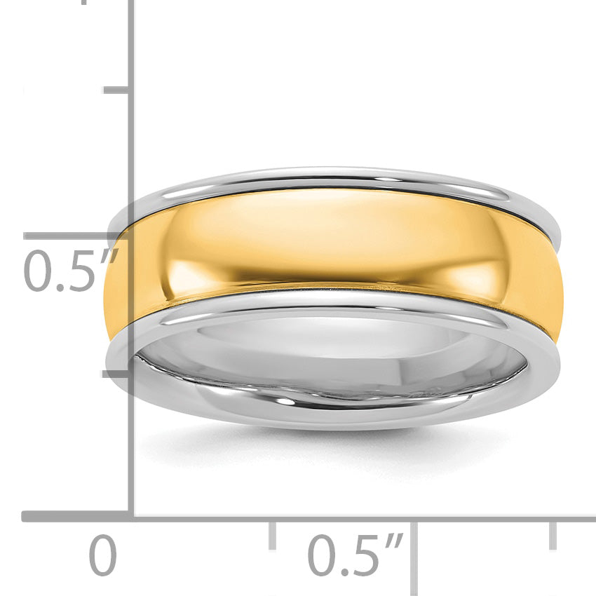 14k Two-Tone W/Y 7mm Half Round Wedding Band Size 9.5