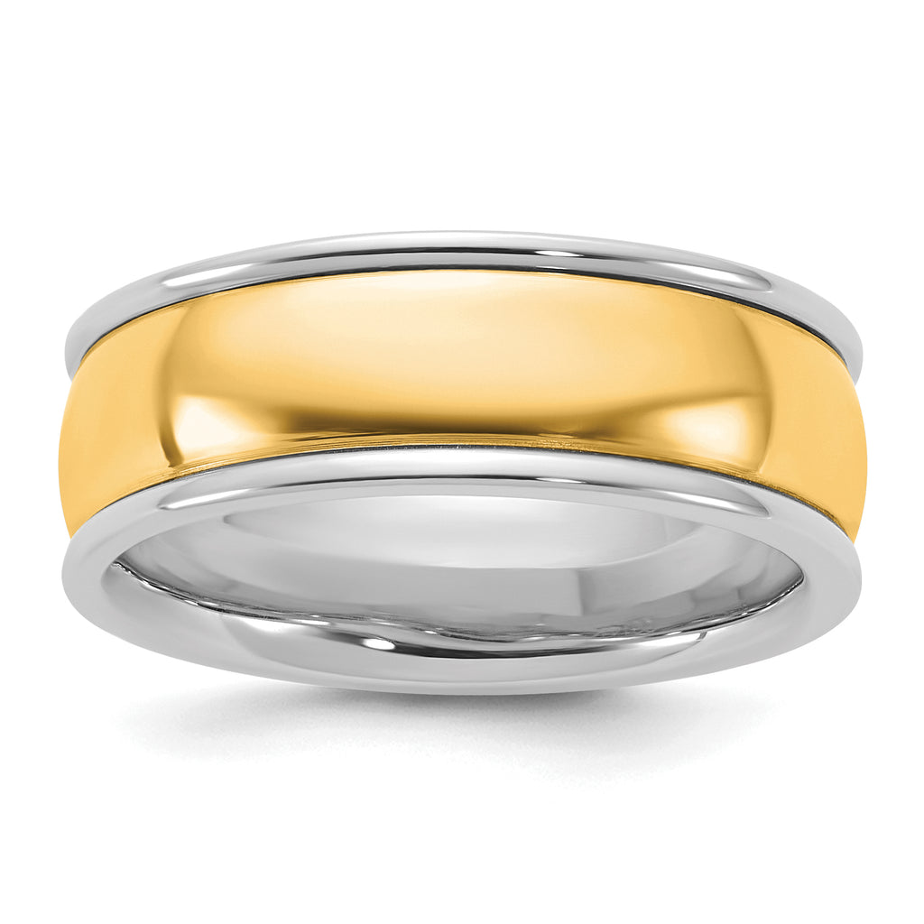 14k Two-Tone White and Yellow Gold 7mm Half Round Wedding Band