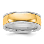 14k Two-Tone White and Yellow Gold 7mm Half Round Wedding Band