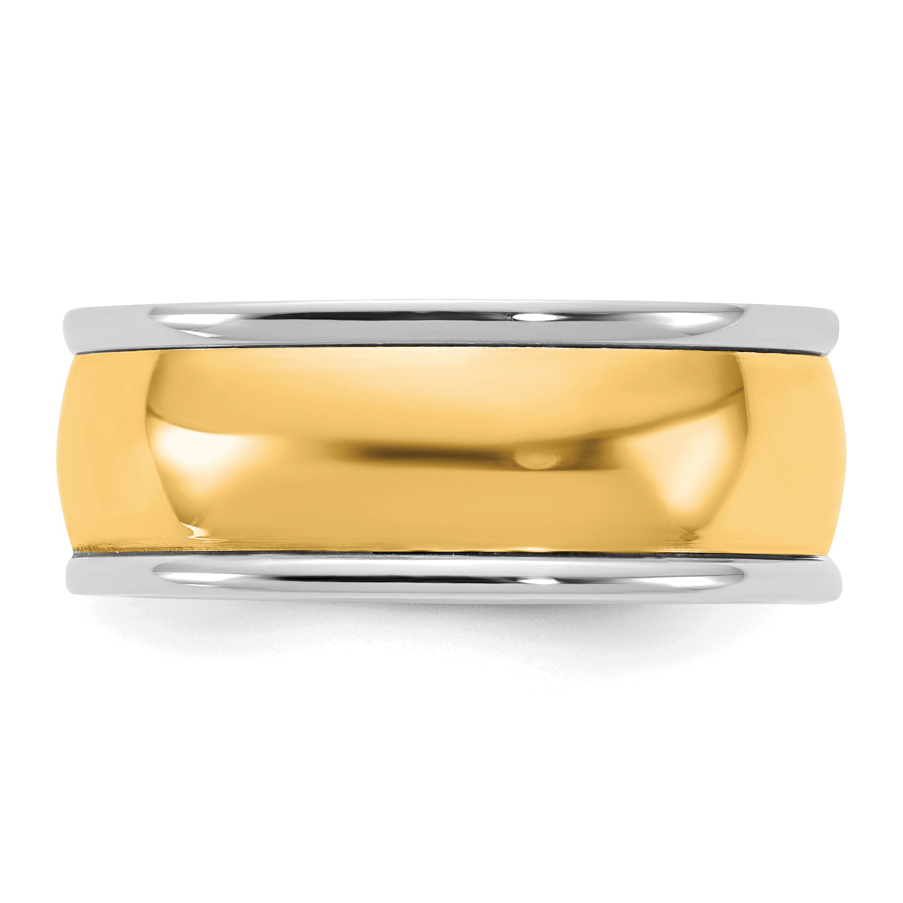 14k Two-Tone W/Y 8mm Half Round Wedding Band Size 9.5