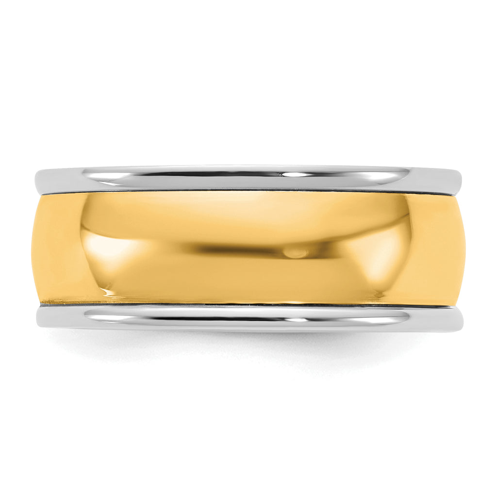 14k Two-Tone W/Y 8mm Half Round Wedding Band Size 9.5