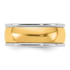 14k Two-Tone W/Y 8mm Half Round Wedding Band Size 9.5