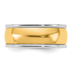 14k Two-Tone W/Y 8mm Half Round Wedding Band Size 9.5
