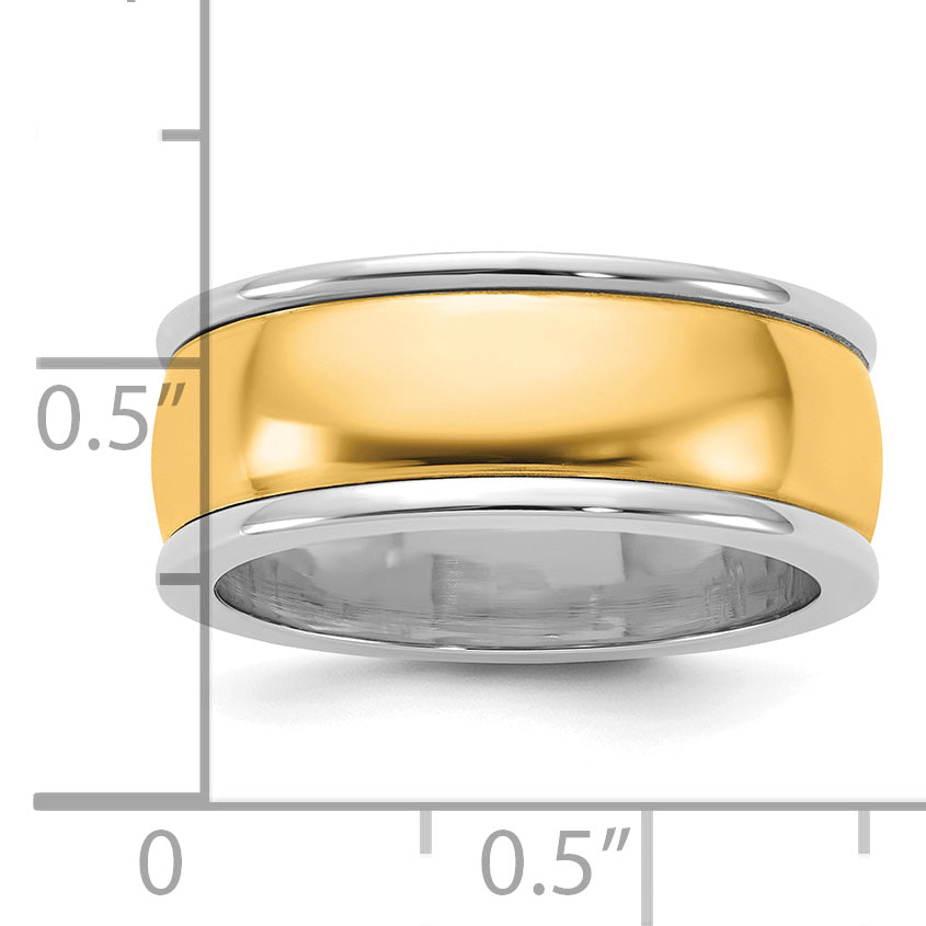 14k Two-Tone W/Y 8mm Half Round Wedding Band Size 9.5
