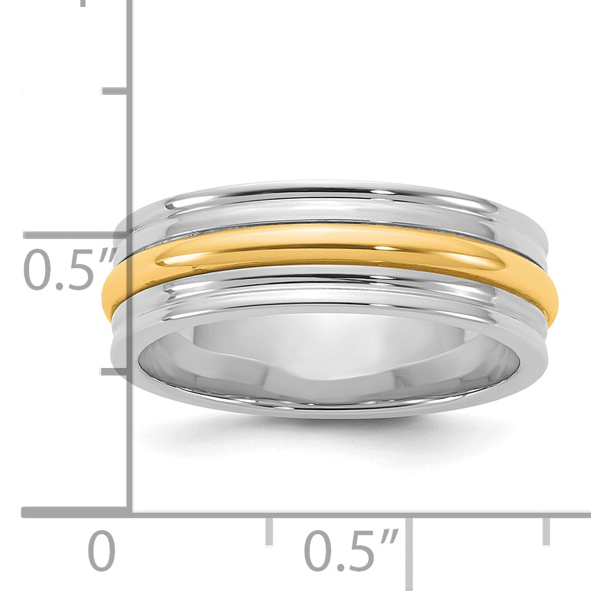 14k Two-Tone White and Yellow Gold 6mm Single Banded Wedding Band