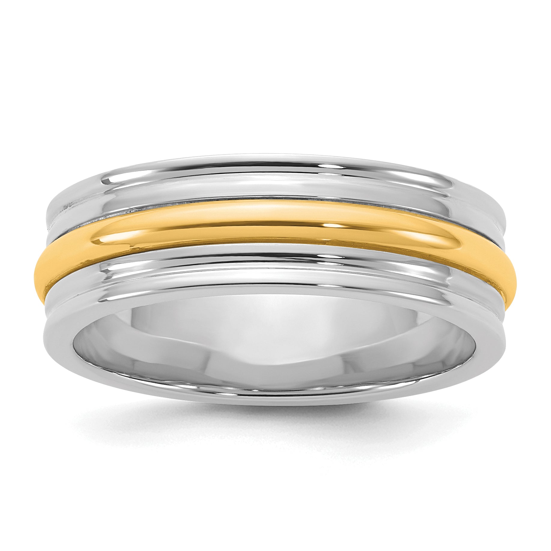 14k Two-Tone White and Yellow Gold 6mm Single Banded Wedding Band
