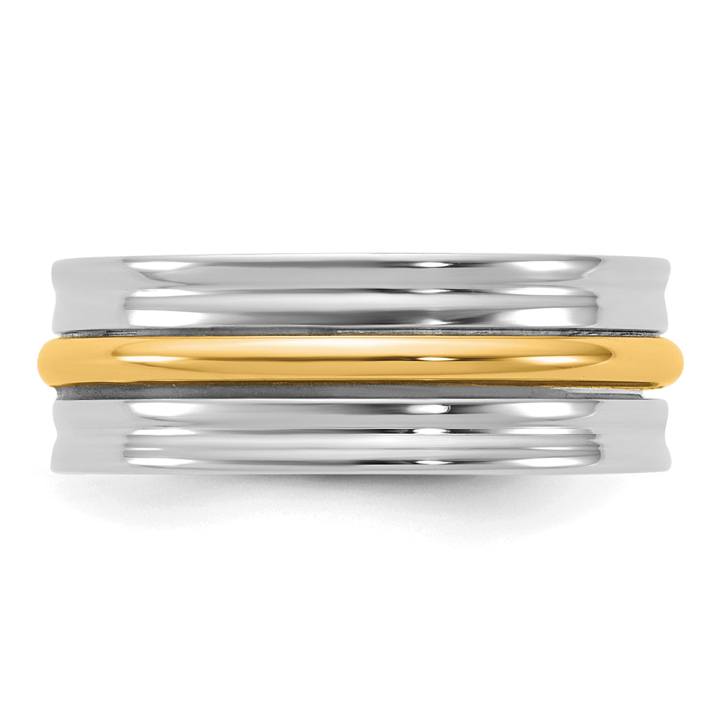 14k Two-Tone White and Yellow Gold 7mm Single Banded Wedding Band