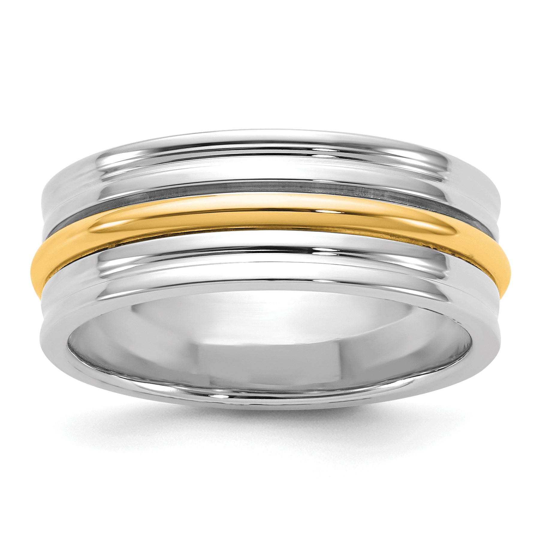14k Two-Tone White and Yellow Gold 7mm Single Banded Wedding Band