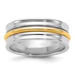 14k Two-Tone W/Y 7mm Single Banded Wedding Band Size 9.5
