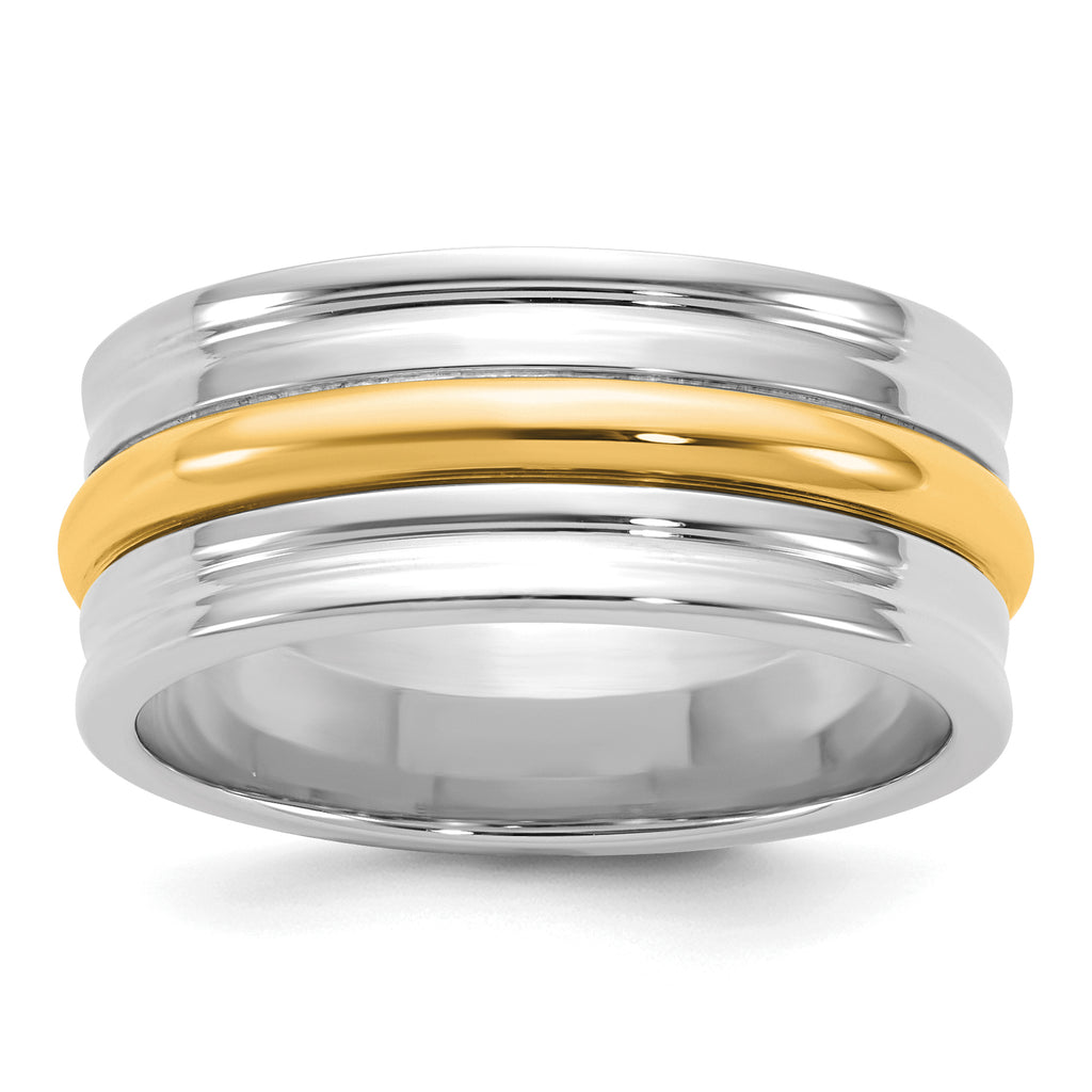 14k Two-Tone W/Y 8mm Single Banded Wedding Band Size 9.5